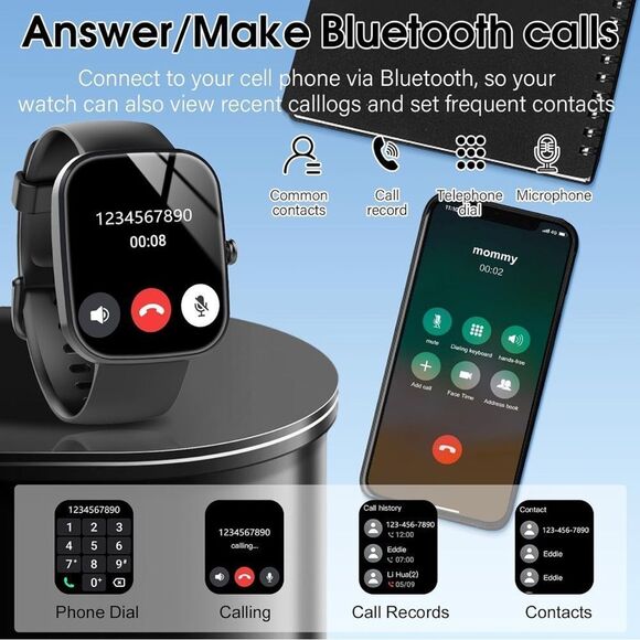 Smartwatch with Square Face - Black Fitness Tracker, make calls, etc. etc. - Picture 2 of 12